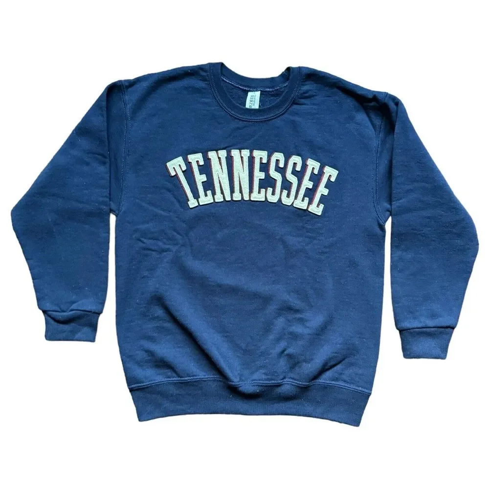 Tennessee Youth Small Pullover Sweatshirt Blue Tackle Twill Fleece Shirt Jerzees
